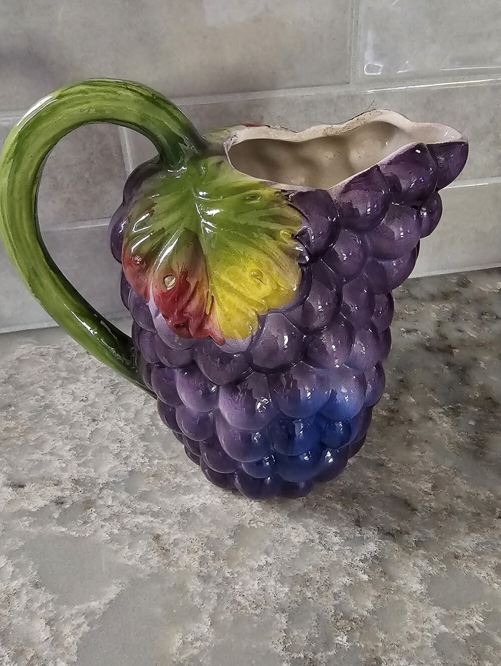 Vtg Italian Majolica Grape Cluster Pitcher Hand Made in Italy Bassano Ceramic